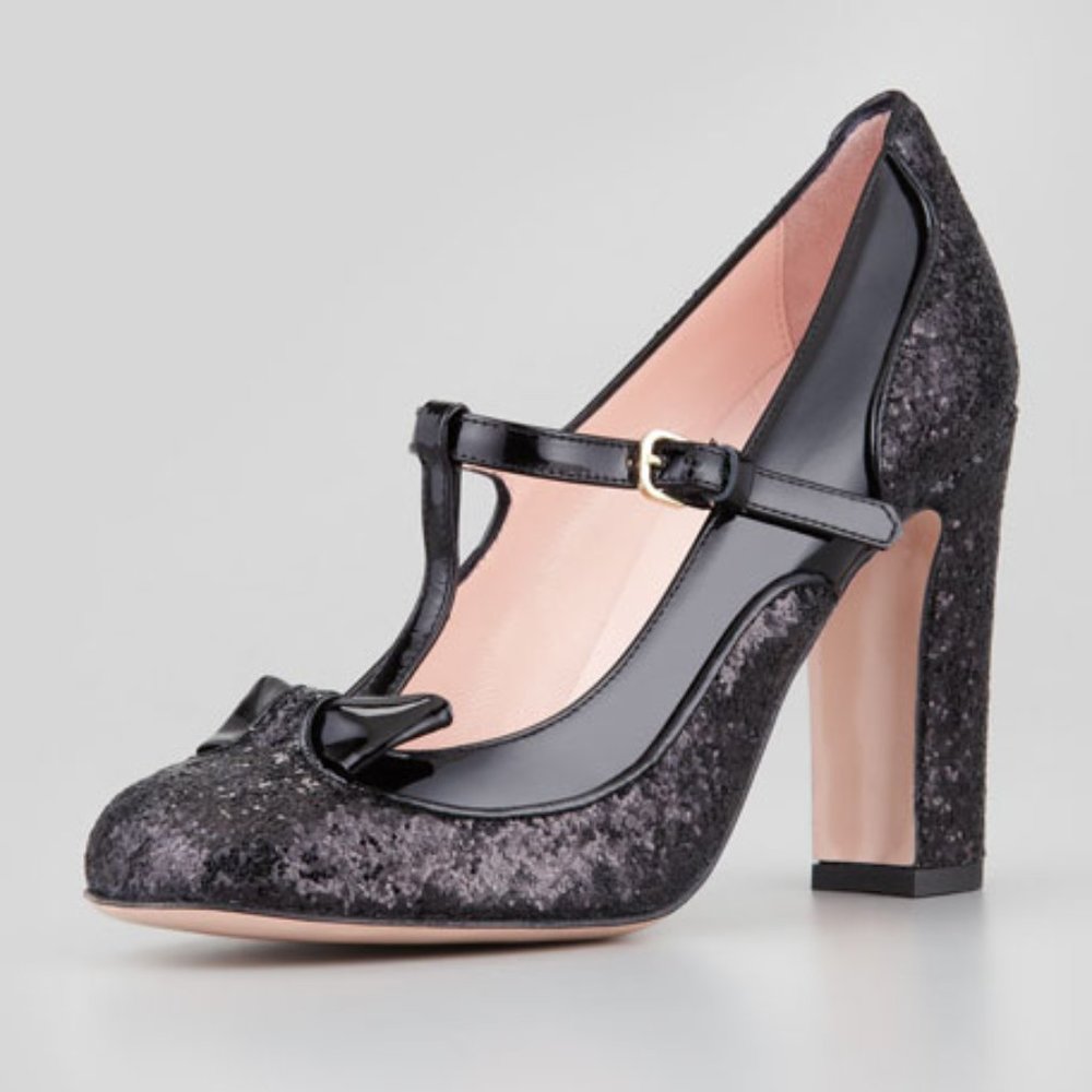 RED Valentino Mary Jane Patent & Glitter Pump, Black